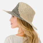 Wholesale woven Straw Sun Hat Diagonal Stripe Detailing Paper One Fits Most Brim