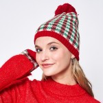 Wholesale do Everything Love Plaid Holiday Beanie String Pom One Fits Most Acryl