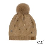 Wholesale c C HTE Star Studded Pom Beanie One Fits Most Faux Fur Pom Recycled Po