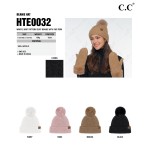 Wholesale c C HTE Waffle Knit Pattern Cuff Beanie Fur Pom One Fits Most Lined Be