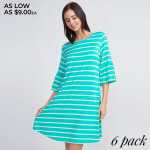 Wholesale women s Striped Ruffle Sleeve Dress sleeves ruffled cuffs Round neckli