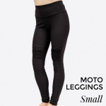 Wholesale solid black moto leggings rippled knee details pull styling Raylon Pol