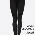 Wholesale solid black moto leggings rippled knee details pull styling Raylon Pol