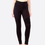 Wholesale solid black moto leggings rippled knee details pull styling Raylon Pol