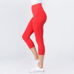 Wholesale mix brand solid seamless peach skin capri leggings rise waistband Ins