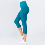 Wholesale mix brand solid seamless peach skin capri leggings rise waistband Ins