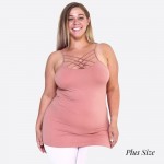 Women's Solid Plus Size Triple Criss Cross Seamless Camisole.

• Scoop-neck
• Unique Crisscross Front
• Spaghetti Straps
• Curve-Hugging
• Body Contouring
• Ultra Soft
• Stretchy Knit
• Machine Wash
• Imported

- One size fits most 16-22
- Approximately 25" L
- 92% Nylon / 8% Spandex