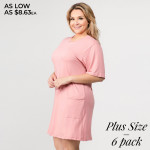 Wholesale women s Plus Solid Color Short T Shirt Dress Pockets o Short o Crewnec