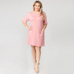 Wholesale women s Plus Solid Color Short T Shirt Dress Pockets o Short o Crewnec