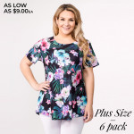 Wholesale plus black tropical floral print short sleeve tunic top o Short sleeve