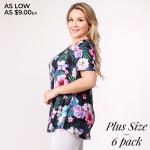 Wholesale plus black tropical floral print short sleeve tunic top o Short sleeve