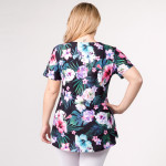 Wholesale plus black tropical floral print short sleeve tunic top o Short sleeve