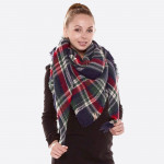 Wholesale navy Plaid Blanket Scarf Acrylic