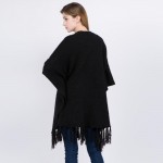 Wholesale oversized soft knit ruana fringes One fits most Polyester