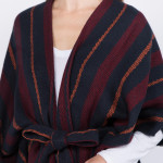 Wholesale striped knit ruana front belt tie closure One fits most L Acrylic