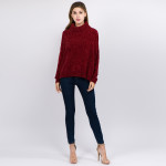 Wholesale solid Chenille Knit Turtleneck Sweater One fits most L Polyester