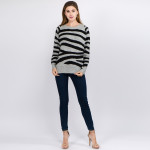 Wholesale soft touch fuzzy knit tiger stripe sweater One fits most Acrylic Polye