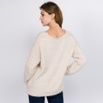 Wholesale solid color soft touch fuzzy chenille knit v neck sweater One fits mos