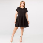 Wholesale solid color short sleeve plus babydoll dress front pocket details o Sh