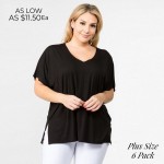 Wholesale plus Oversized V Neck Tee Side Slit Details PACK o Short sleeves v nec