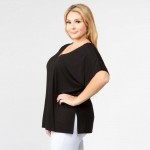 Wholesale plus Oversized V Neck Tee Side Slit Details PACK o Short sleeves v nec