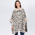 Wholesale faux fur trim leopard print cape ruana One fits most Acrylic