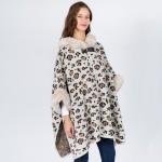 Wholesale faux fur trim leopard print cape ruana One fits most Acrylic