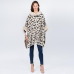 Wholesale faux fur trim leopard print cape ruana One fits most Acrylic