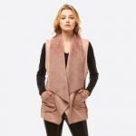 Wholesale faux Fur Lined Suede Vest Pockets One fits most L Polyester