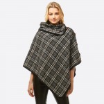 Wholesale plaid turtleneck poncho coconut button details One fits most Polyester