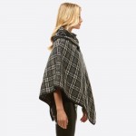 Wholesale plaid turtleneck poncho coconut button details One fits most Polyester