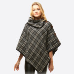 Wholesale plaid turtleneck poncho coconut button details One fits most Polyester