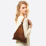 Wholesale leopard print top handle tote bag Square triangle Side button closure