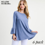 Wholesale women s Solid Color Bell Sleeve Tunic Top PACK o bell sleeves o Round