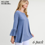Wholesale women s Solid Color Bell Sleeve Tunic Top PACK o bell sleeves o Round