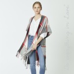 Wholesale do everything Love Brand Herringbone Plaid Print Kimono Fringe Tassels
