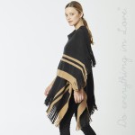 Wholesale do everything Love Brand Stripe Bordered Ruana Shawl Fringe Tassels On