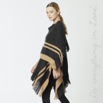 Wholesale do everything Love Brand Stripe Bordered Ruana Shawl Fringe Tassels On