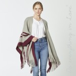 Wholesale do everything Love Brand Stripe Bordered Ruana Shawl Fringe Tassels On