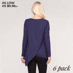 Wholesale women s solid color long sleeve asymmetrical hem tunic top o Long slee