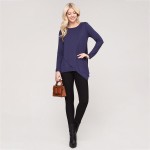 Wholesale women s solid color long sleeve asymmetrical hem tunic top o Long slee