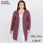 Wholesale women s Plus Thin Knit Cardigan Pockets Pack Long sleeves open front T