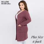 Wholesale women s Plus Thin Knit Cardigan Pockets Pack Long sleeves open front T