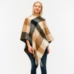 Wholesale soft touch plaid poncho fringes One fits most Acrylic Polyester