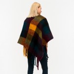 Wholesale soft touch plaid poncho fringes One fits most Acrylic Polyester