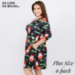 Wholesale women s Plus Sleeve Christmas Print Dress Pockets Pack o sleeves o Cre