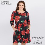 Wholesale women s plus Christmas poinsettia flower print Line dress pocket detai