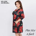 Wholesale women s plus Christmas poinsettia flower print Line dress pocket detai
