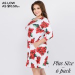 Women's plus size Christmas poinsettia flower print A-Line dress with pocket details.

• 3/4 length sleeves
• Crew neck
• Two side seam pockets to keep your hands warm
• A-line silhouette
• Poinsettia flower print
• Soft and comfortable fabric with stretch
• Perfect for styling with heels or booties
• Imported

- Pack Breakdown: 6pcs / pack
- Sizes: 2-XL / 2-2XL / 2-3XL
- Approximately 34" L
- 95% Polyester, 5% Spandex