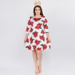 Wholesale women s plus Christmas poinsettia flower print Line dress pocket detai